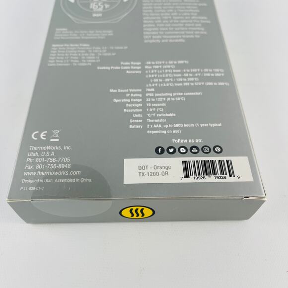 THERMOWORKS Pro Series Digital DOT Alarm Thermometer Temperature Orange - Picture 4 of 6